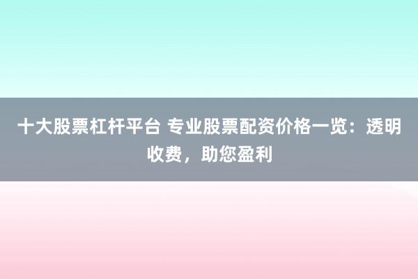 十大股票杠杆平台 专业股票配资价格一览：透明收费，助您盈利