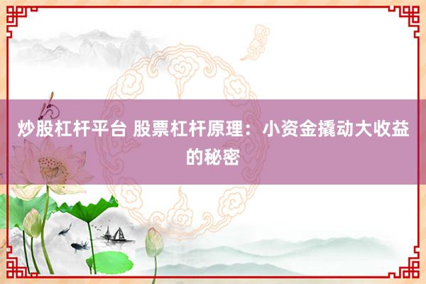 炒股杠杆平台 股票杠杆原理：小资金撬动大收益的秘密