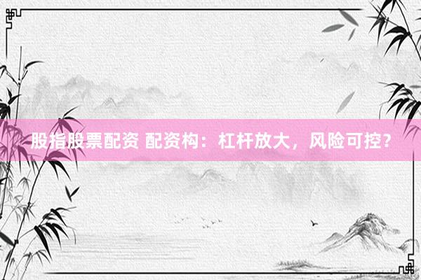 股指股票配资 配资构：杠杆放大，风险可控？