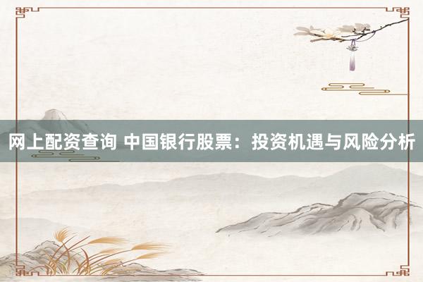 网上配资查询 中国银行股票：投资机遇与风险分析