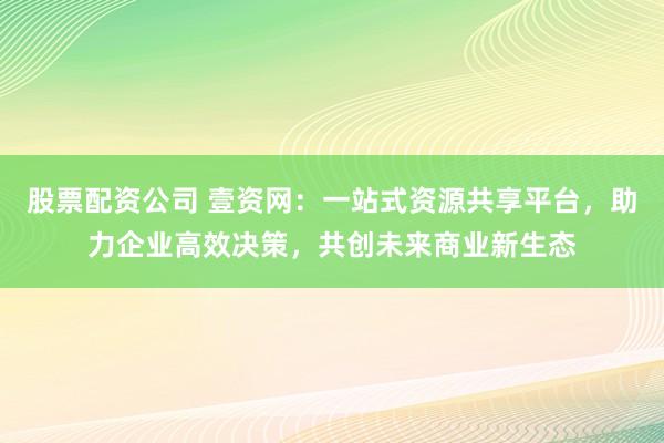 股票配资公司 壹资网：一站式资源共享平台，助力企业高效决策，共创未来商业新生态