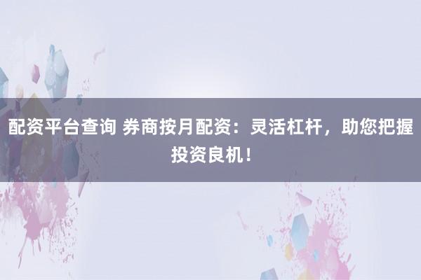 配资平台查询 券商按月配资：灵活杠杆，助您把握投资良机！