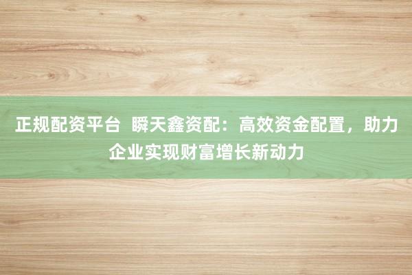 正规配资平台  瞬天鑫资配：高效资金配置，助力企业实现财富增长新动力