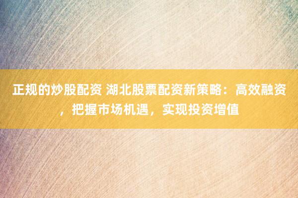 正规的炒股配资 湖北股票配资新策略：高效融资，把握市场机遇，实现投资增值