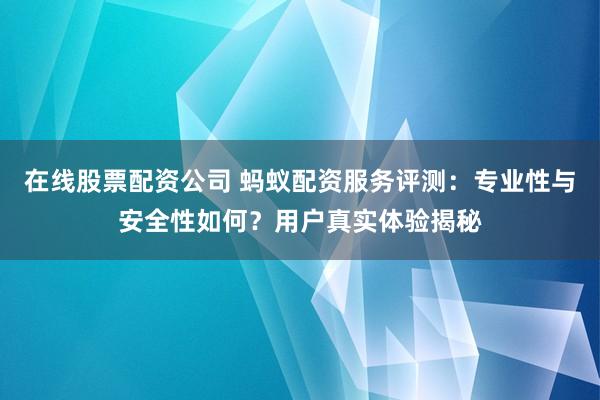 在线股票配资公司 蚂蚁配资服务评测：专业性与安全性如何？用户真实体验揭秘