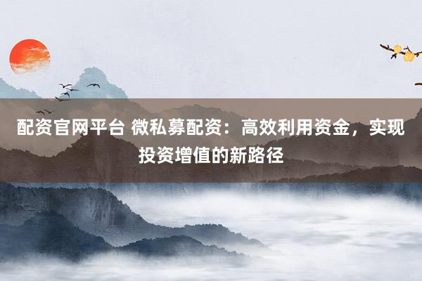 配资官网平台 微私募配资:高效利用资金,实现投资增值的新路径