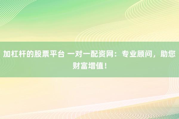 加杠杆的股票平台 一对一配资网:专业顾问,助您财富增值!