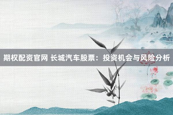 期权配资官网 长城汽车股票：投资机会与风险分析