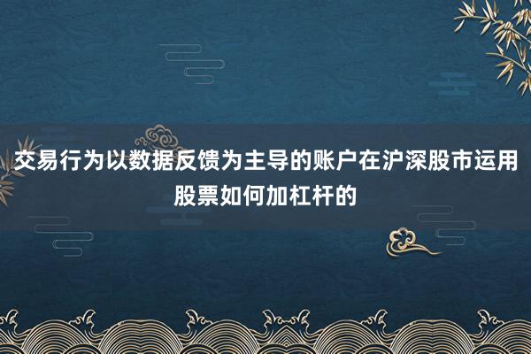 交易行为以数据反馈为主导的账户在沪深股市运用股票如何加杠杆的