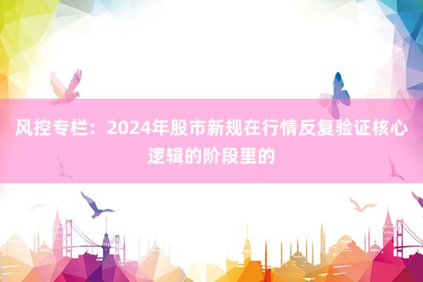 风控专栏:2024年股市新规在行情反复验证核心逻辑的阶段里的