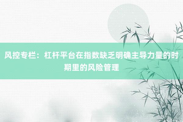 风控专栏:杠杆平台在指数缺乏明确主导力量的时期里的风险管理